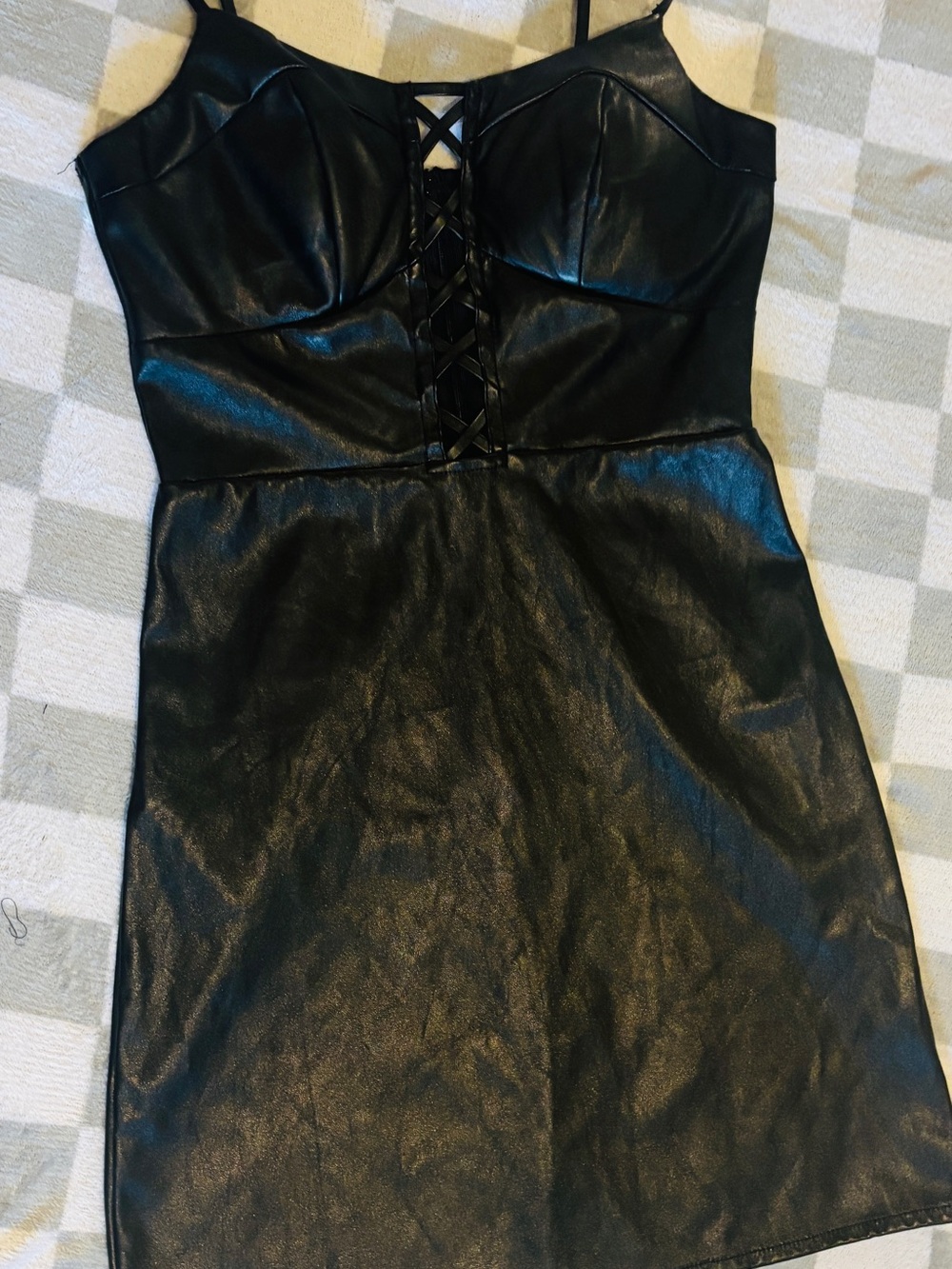Black Faux Leather Corset Mini Dress Size Small